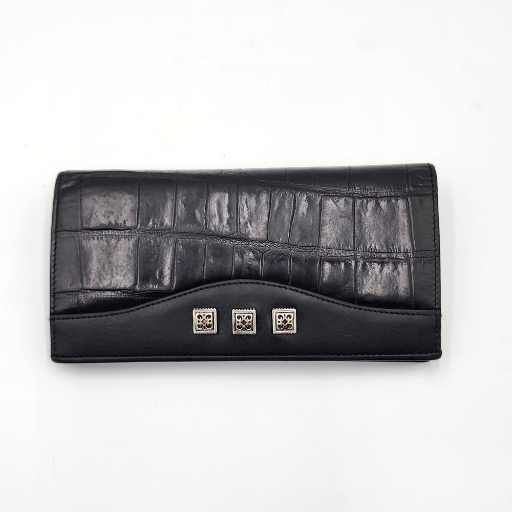 Vintage‎ Brighton Leather Long Wallet Crocodile Embossed Black Clutch Authentic